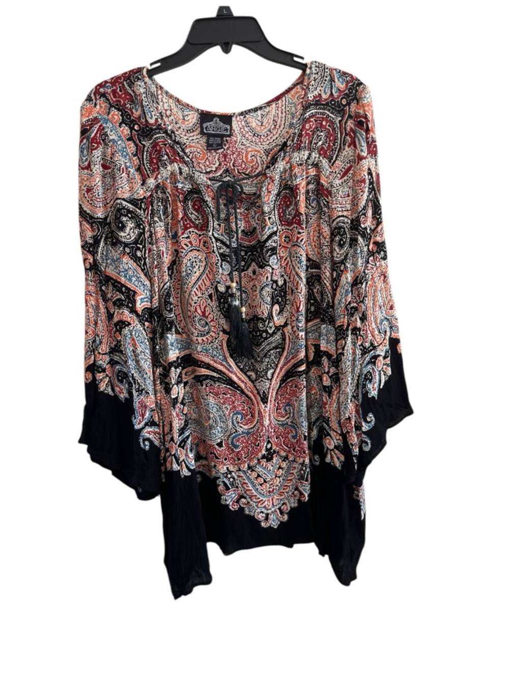 Angie Boho Paisley Peasant Top Women’s Large Flowy Bell Sleeve Bohemian Blouse